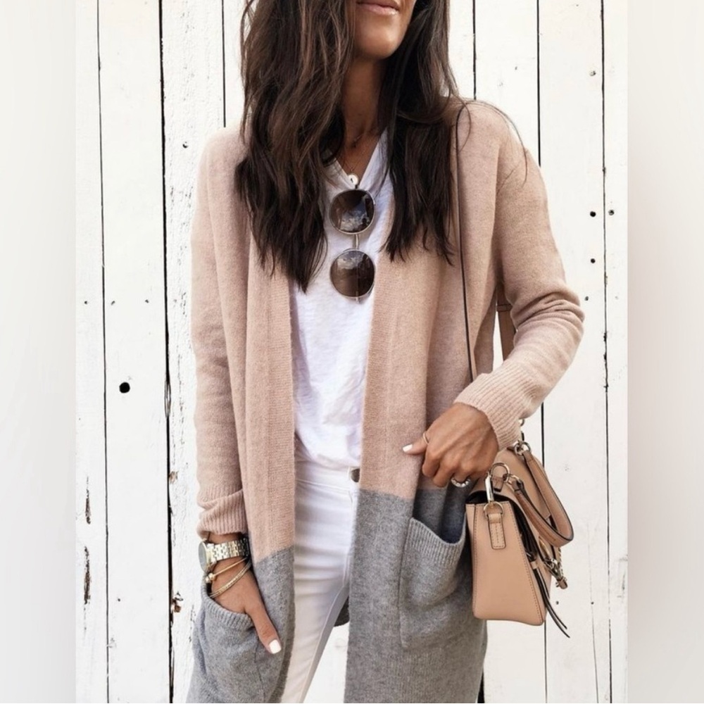 Madewell - women’s Kent Colorblock Cardigan Sweater in coziest Yarn nude/gray XS